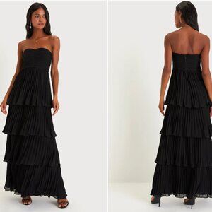 Black Strapless Tiered Maxi Dress